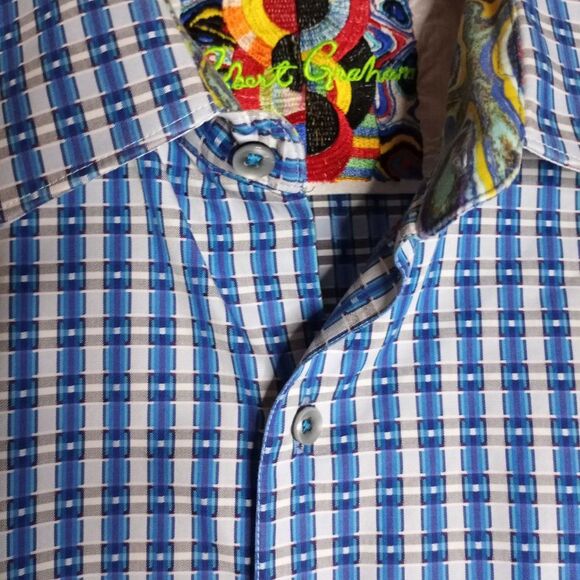 Robert Graham Classic Fit Men's Sky Blue Plaid Button Down Long Sleeve Shirt 2XL - Picture 6 of 11